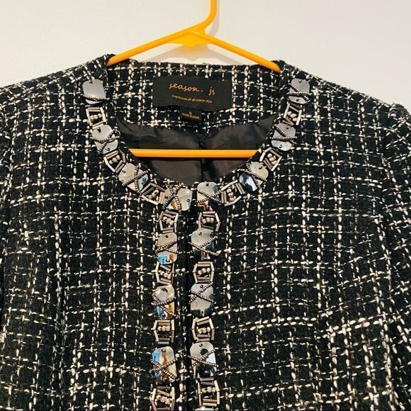 Season. js Tweed Embellished Trim Snap Button Blazer Size Small - Picture 2 of 8